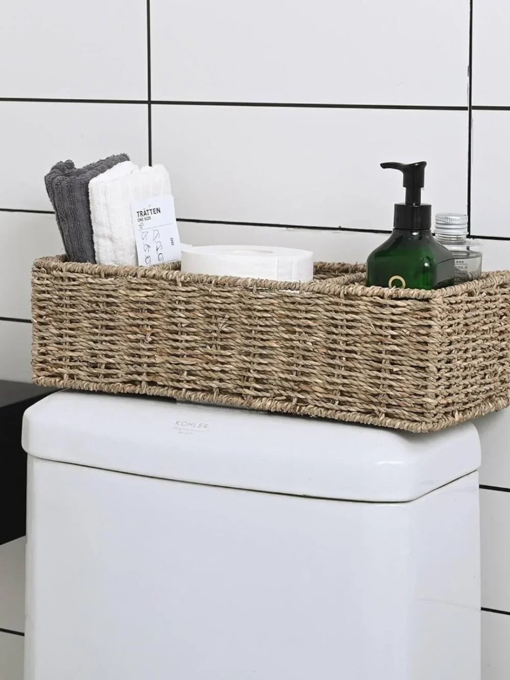 Wicker Toilet Tank Storage Basket Rattan Bathroom Organizer Seagrass Bath NEW